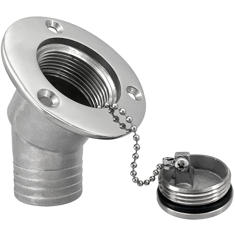ISURE MARINE 1-1/2"(38mm) Boat Fuel Deck Fill/Filler with Keyless Cap with Screws, Marine Mirror Polished 316 Stainless Steel Hardware Angled Neck for Boat Yacht Caravan