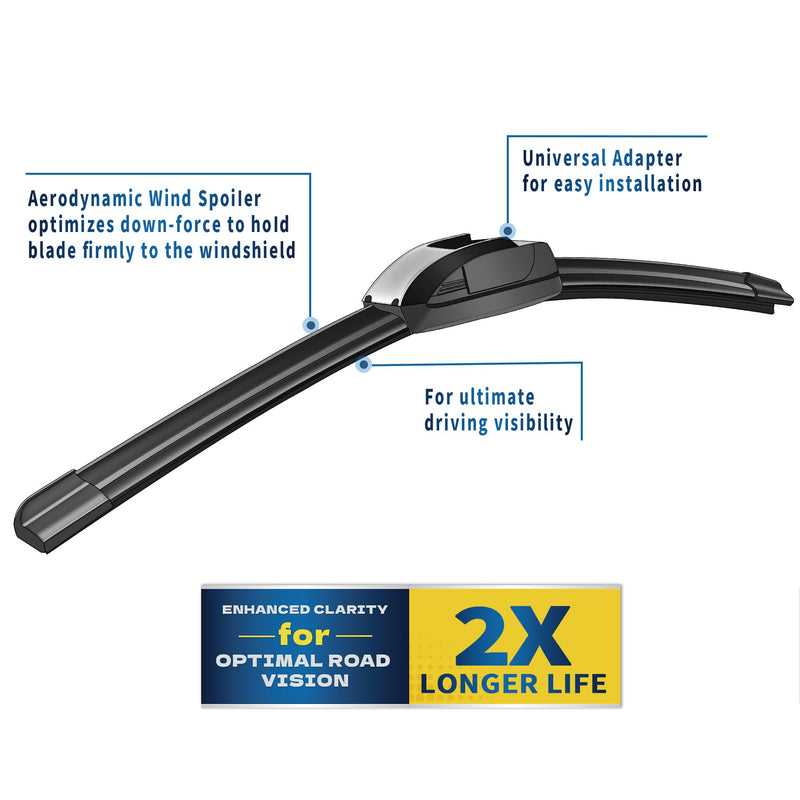 26''+19'' Front Windshield Wiper Blades Compatible with 2008-2017 Honda Accord 2010-2015 Toyota Prius OEM QUALITY Premium All-Season Automotive Replacement Wipers (Pack of 2) 26"+19"