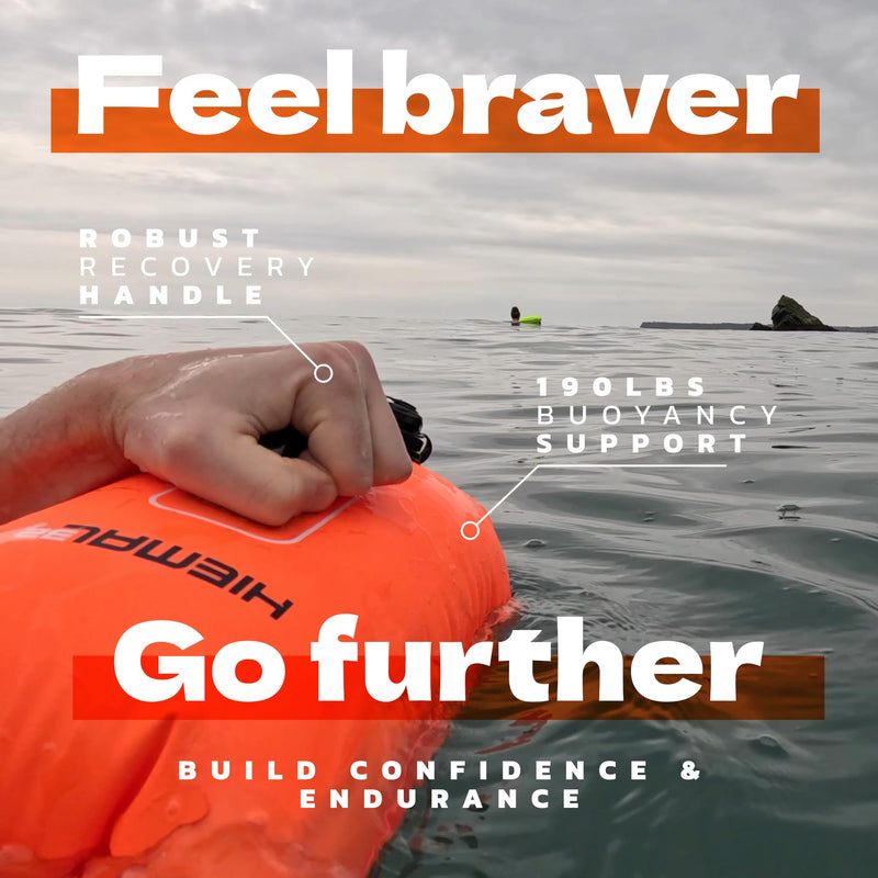 Swim Buoy for Open Water with Dry Bag 15L - Fully Waterproof Swim Bubble - Be Safe with Higher Visibility, Toughened Nylon and Rest Handle Swimming Buoy - Open Water Buoy for All Season Swimmers Orange