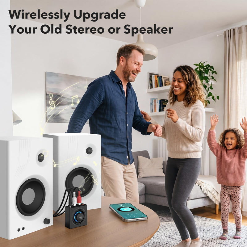 1Mii B06T3 Bluetooth 6.0 Receiver for Home Stereo, RCA & 3.5mm AUX Jack | Wireless Audio Adapter with Knob Volume Control, for Wired Speakers, Old Speakers, Home Audio Music Streaming Stereo System