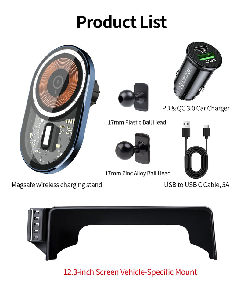 Wireless Charging Car Phone Holder for Toyota Venza 2021-2024, 12.3" Screen | Magsafe Accessories Fast Charging Magnetic cell phone Holder Clip Compatible with iPhone Android, 3D Fit Vehicle Phone Stand