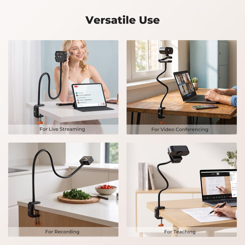 K&F CONCEPT Desk Webcam Camera Mount 27.5" Gooseneck Arm with 1/4" Screw | Overhead Camera Clamp Mount Adjustable Aluminum Arm for Remote Workers Content Creators Streamer Home Office Users, MS-57 27.5" Gooseneck Mount