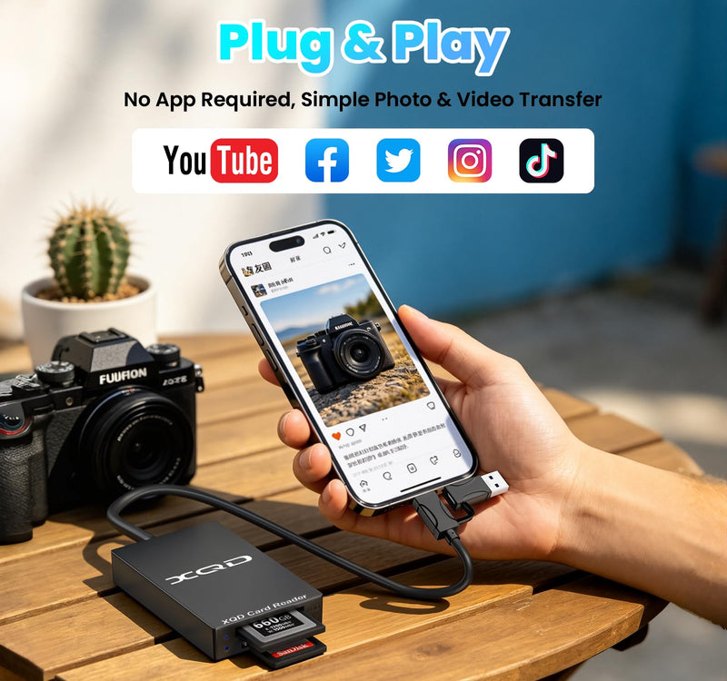 XQD Card Reader, 2-in-1 USB-C&USB-A 5Gbps USB 3.0 XQD/SD Memory Card Reader | Dual slot Adapter, for Sony G/M Series, Lexar 2933x/1400x, iPhone 17/16/15, iPad, Laptop, Windows, Mac OS, Android, Plug＆Play