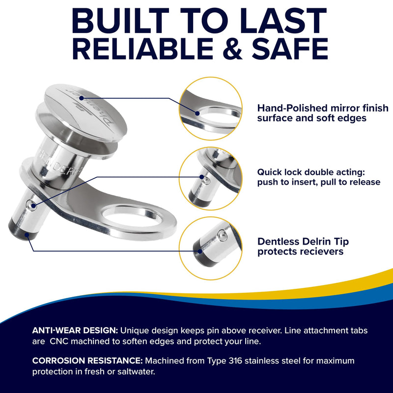 Made in USA | Quick Release Fender Cleats | 316 Stainless Steel | Ultimate Corrosion Resistance | 1/2" and 3/8" | Verify Size Before Ordering | Retrofits and Replacements | Easy to Use | 3/8-Inch Pin