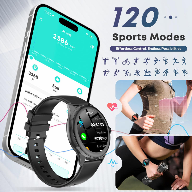 Smart Watch for Men, 1.39" HD Touchscreen Smartwatch with 120 Sports Modes, AI Voice Assistant, Heart Rate/Sleep Monitor, Bluetooth Call & Music Control Fitness Watch for iPhone/Android (Black) Black