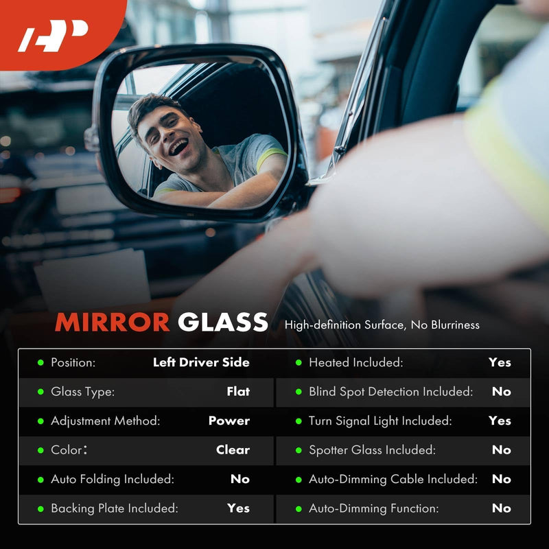 A-Premium Driver Side Heated Mirror Glass - Compatible with 2003-2007 Chevy Silverado, Avalanche, Suburban, Tahoe & GMC Sierra, Yukon & Cadillac Escalade - Exterior Side View Mirror with Turn Signal Left Driver Side