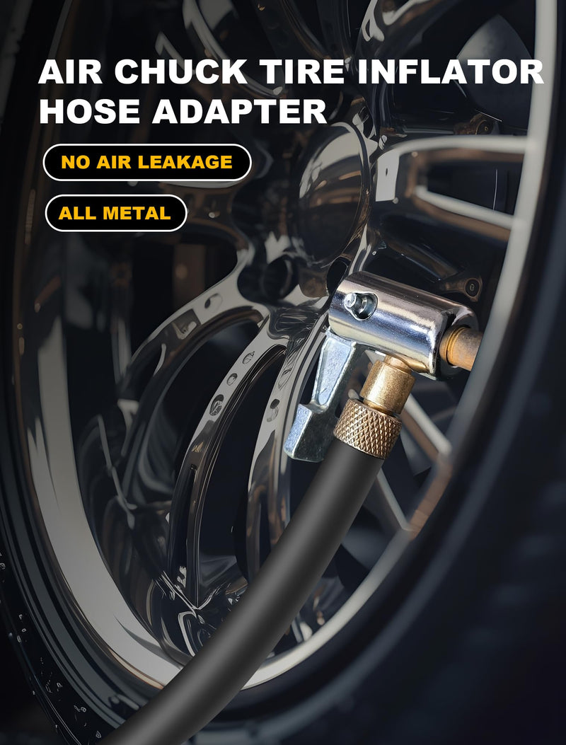 2-Packs Lock On Air Chuck Tire Inflator Hose Adapter, Metal Locking Tire Chuck with Standard Tire Valve Thread, No Leakage Tire Inflating Hose Nozzle for Portable Tire Pump/Air Compressor Locking Tire Inflator Nozzle