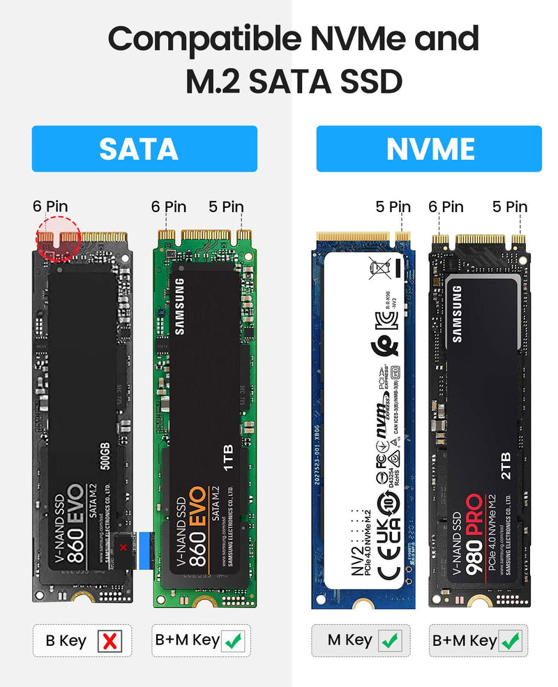 ORICO M.2 NVMe SATA SSD Enclosure Adapter 5Gbps NGFF SATA PCIe M-Key(B+M Key) 2230/2242/2260/2280 + ORICO Dual Bay External Hard Drive Docking Station