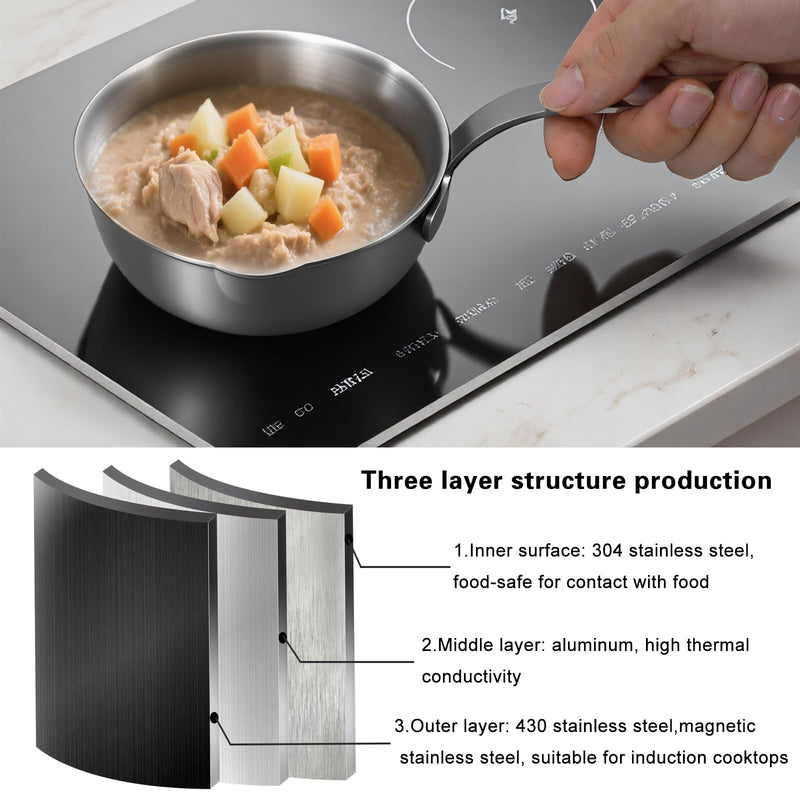 18/10 Stainless Steel Butter Warmer, 13.5 fl oz (400ml), Ideal for Heating Milk, Butter, Sauces, Baby Food, Coffee, Chocolate, Egg Pan, Compatible with Induction & Gas Stovetops