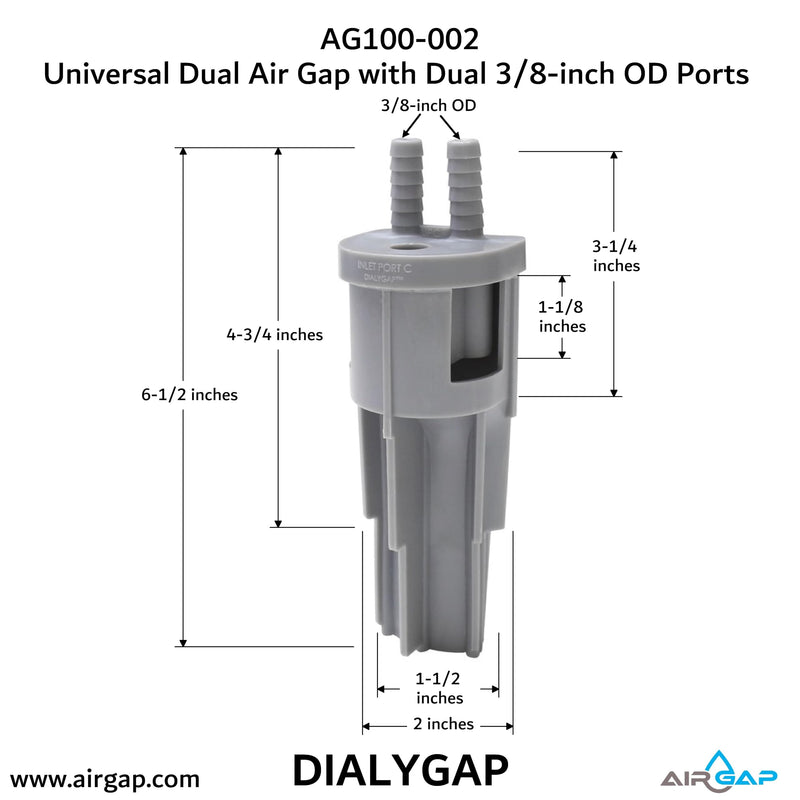 Universal Dual Air Gap with Dual 3/8-inch OD Ports (AG100-002, 34800)