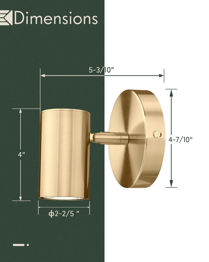 Gold Wall Sconce, Modern Wall Light Fixture, LED Track Lighting with GU10 Bulb for Bedroom Entryway Bathroom Kitchen, SL4830-1W-BB 1-Light Brass Gold 1 PACK