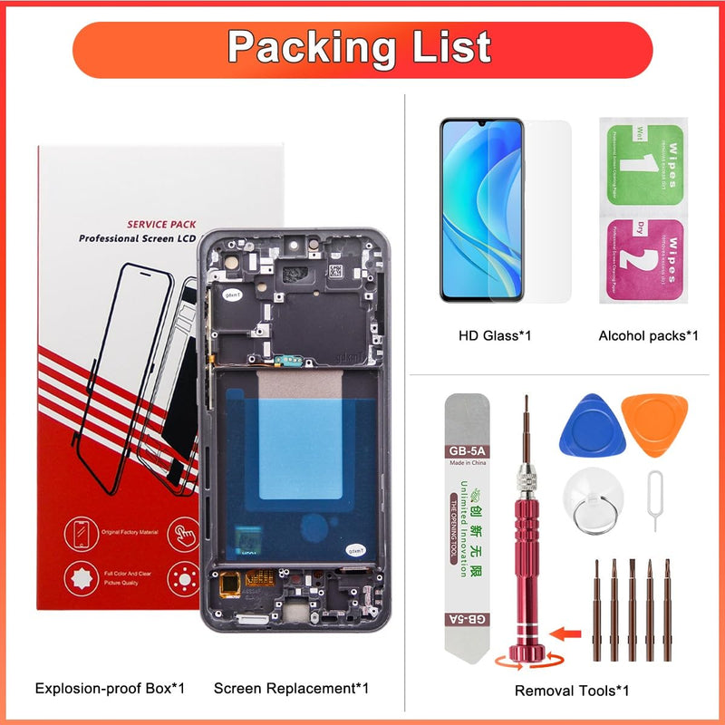 OLED Screen for Samsung Galaxy S24 FE 5G Screen Replacemen | OLED,with Tools Kits,Black,with Frame,for SM-S721B,SM-S721U,SM-S721N For S24 FE OLED