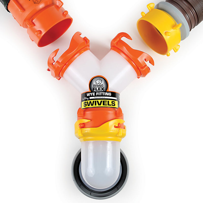 Camco RhinoFLEX Camper/RV Wye Sewer Hose Fitting | Features 360-Degree Swivel Ends & Built-In Gaskets for Odor Tight Connection | Allows for 2 Sewer Hoses to Connect to the Same Dump Station (39812),
