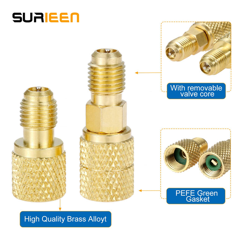 SURIEN R410A Recharge Kit AC Charging Hose, R410A R134A R22 Manifold Gauge Hose Set for Air Condition Refrigeration Charging, with R410a Adapter 1/4" SAE to 1/2" & 5/16'' for Mini Split System