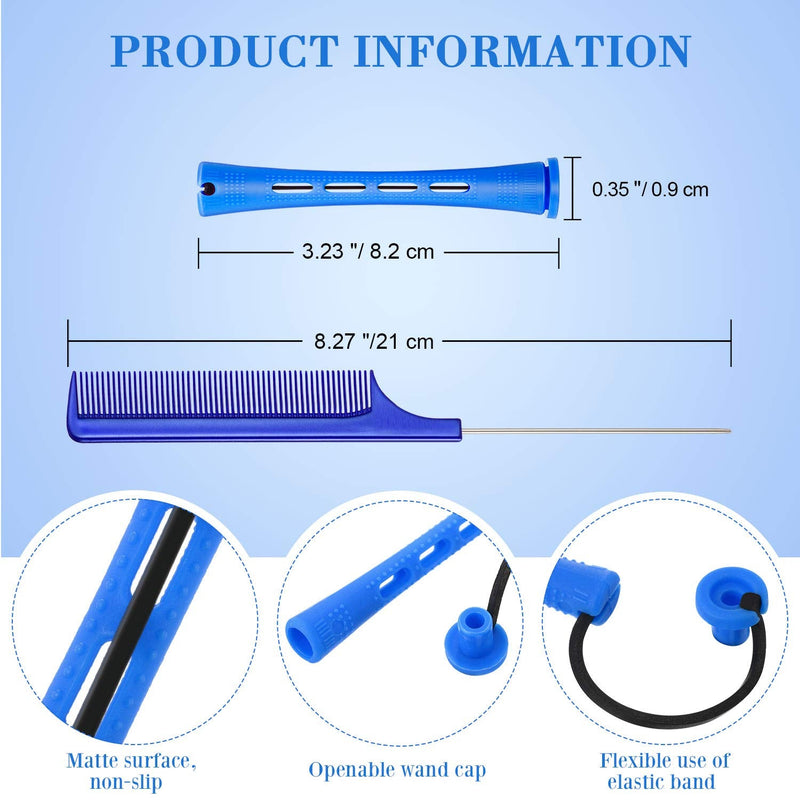  [AUSTRALIA] - WILLBOND 48 Blue Plastic Cold Wave Rods, 0.35 Inch/1 cm Hair Perm Rods Curlers with Steel Rat Tail Comb 1 count (Pack of 1)