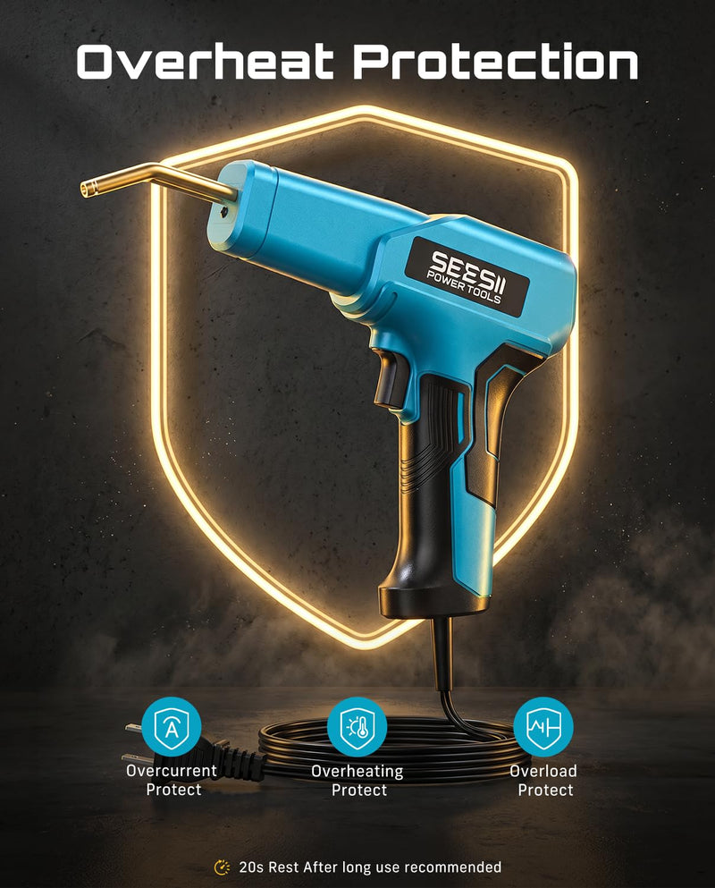 SEESII 150W Plastic Welder Welding Kit, 2 in 1 Hot Stapler Plastic Repair Kit with 60W Soldering Iron, Staples, 20PCS Plastic Rods & Pliers for Car Bumper Crack, Kayak, Dashboard, Plastic Toys Repair Blue