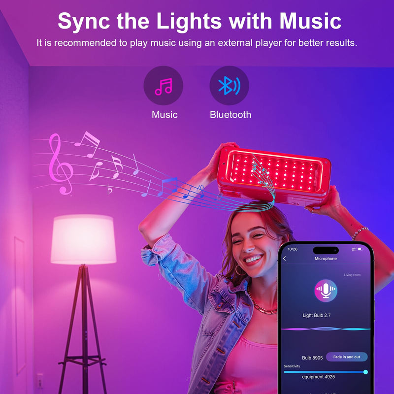 FRIDEKO HOME Smart Light Bulbs - Led Dimmible Color Changing Light Bulb for Home Works with Bluetooth Music Sync - A19 RGB Lightbulb for E26 Base with APP Control & Timer (4 Pack) Bluetooth-4Pack