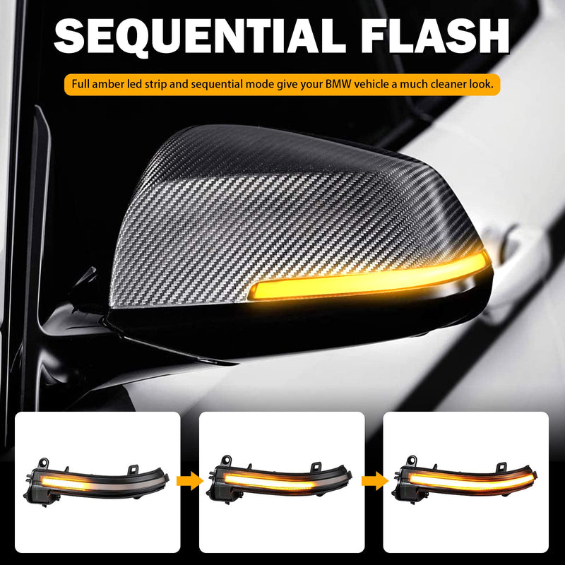 LED Dynamic Sequential Turn Signals Mirror Lights for BMW F30 F32 F36 F22 X1 i3 BMW 1/2/3/4 Series Smoked Sequential Side Marker Turn Signal Light Lamp Blinkers Accessories 63137280771 63137280772 Dark Smoked Lens
