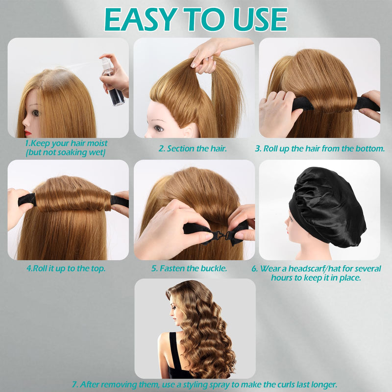  [AUSTRALIA] - Heatless Hair Curler,GeeRic 6 PCS Hair rollers for Overnight Curls, Heatless Curls, Overnight blowout rods with Satin Hairs Scarf and Shower Cap Black