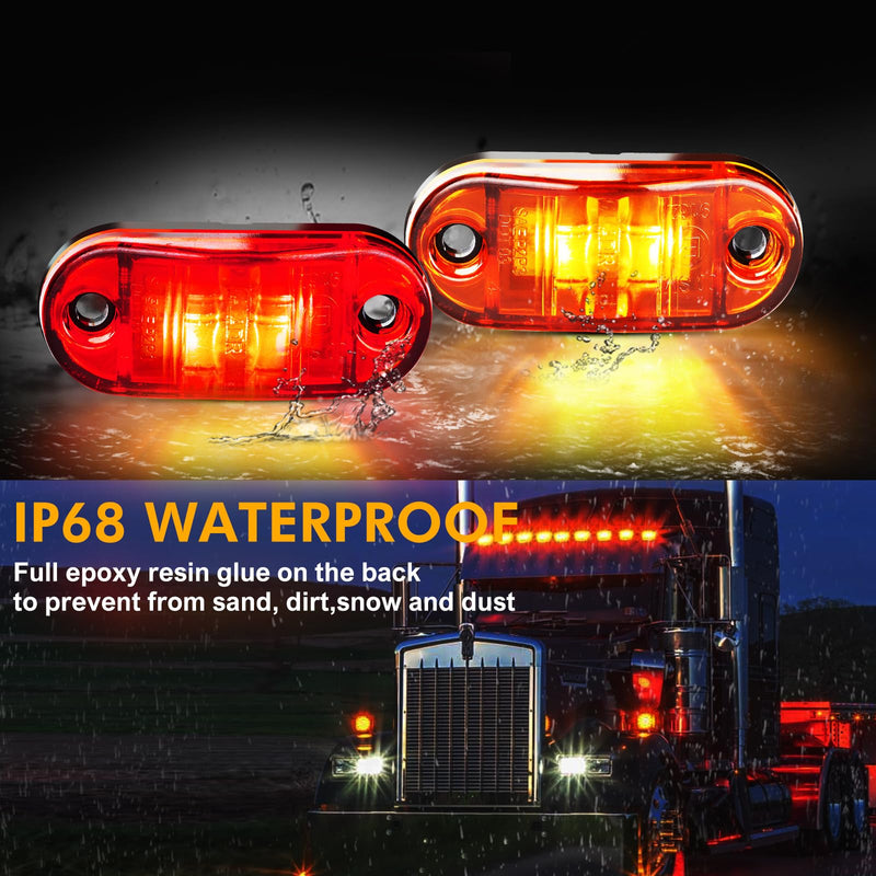 20 PCS 2.5 inch LED Trailer Lights Kit with Screws, Front Rear Side Marker Clearance Indicators Light Lamp, Amber + Red Dc12-24V Waterproof Universal Accessories for Rv Camper Truck Van Caravan Boat 20Pcs