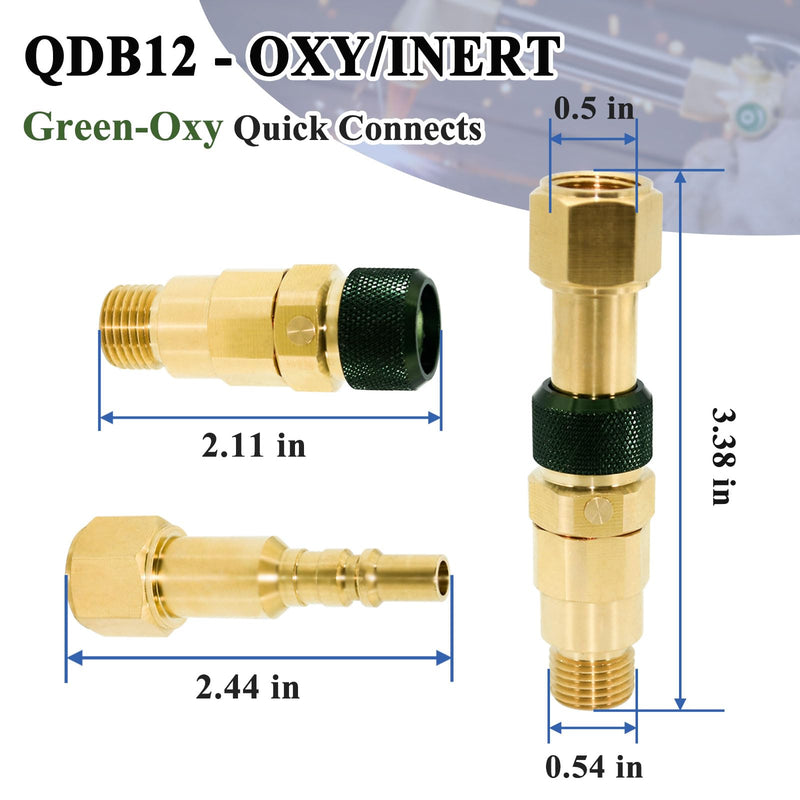 QDB10 Quick Disconnect Kits for Torches with Check Valves, Torch-to-Hose Set, Fuel-Red, Oxy-Green, Brass