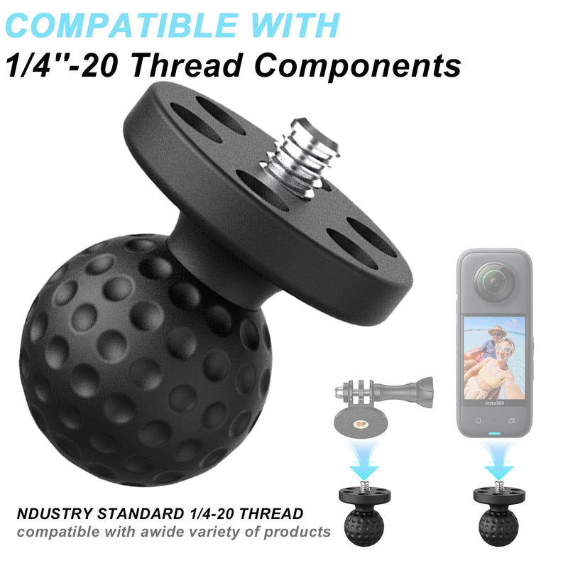 1" Ball Mount Adapter with 1/4"-20 Threaded Stud for Insta360 ACE Pro One X4 X3 X2 X R RS GO 3 2, Go Pro Hero, DJI OSMO, Compatible with RAM Ball Head Mounts B Size Double Socket Arm