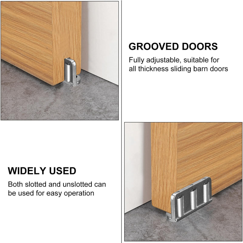 4 Pack Sliding Barn Door Floor Guide, Barn Door Adjustable Roller, Wall Mount System, Flush Bottom Sliding Gate Hardware, Durable Steel Floor Track, Easy to Install Silver Of A4