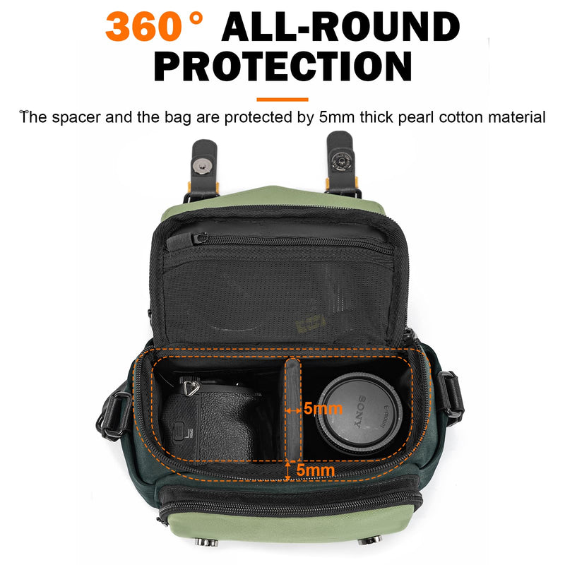 Cwatcun Compact Camera Sling Bag, Small Crossbody Case with Tripod Holder | Camera Messenger Bag, Photography Bag for Canon, Nikon, Sony, Fuji DSLR/SLR/Mirrorless, Lens.Fits 1DSLR+1lens Green S