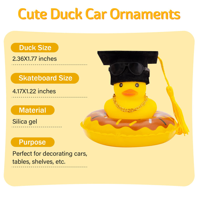 Wonuu Car Rubber Duck Decoration - Dashboard Ornament with Mini Bachelor Cap, Necklace and Sunglasses B-bachelor Hat&yellow