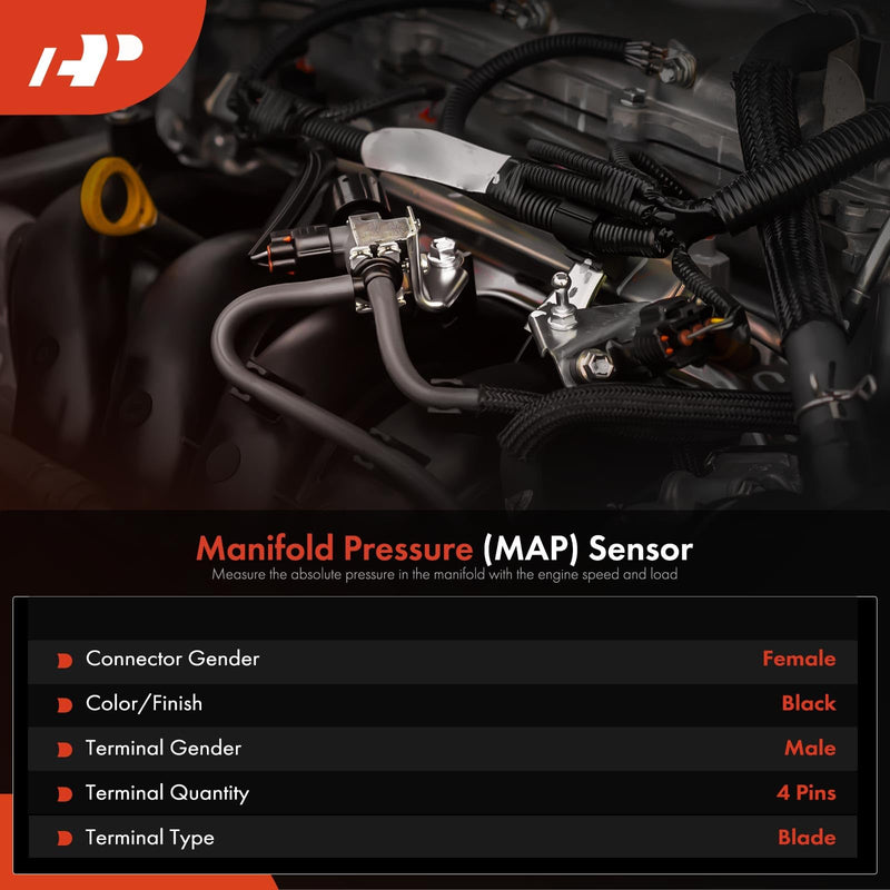 A-Premium Turbo Boost Pressure Sensor [4 Pins] Compatible with Volvo VHD 2004-2008, VN 2004, VNL 2004-2008, VNM 2004-2008, 12.1L 12.8L