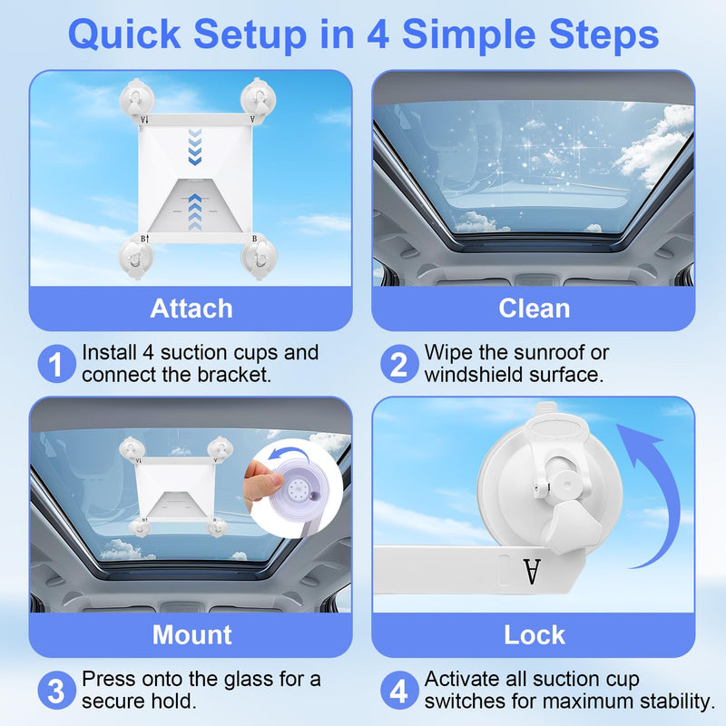 Suction Cup Holder for Car Window Sunroof, Heavy Duty suction cup mount with Stable mounting bracket Tool Free dashboard mount windshield mount RV Truck Boat Travel Users Outdoor Mobile Internet Setup