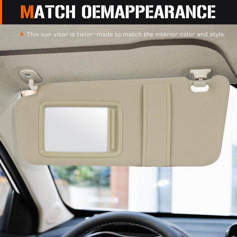 Sun Visor with Light for Toyota Camry 2007-2011 with Sunroof, Left Driver Side Beige Sunvisor Replace 74320-06800-B0 (Beige) Left - For Camry w Sunroof