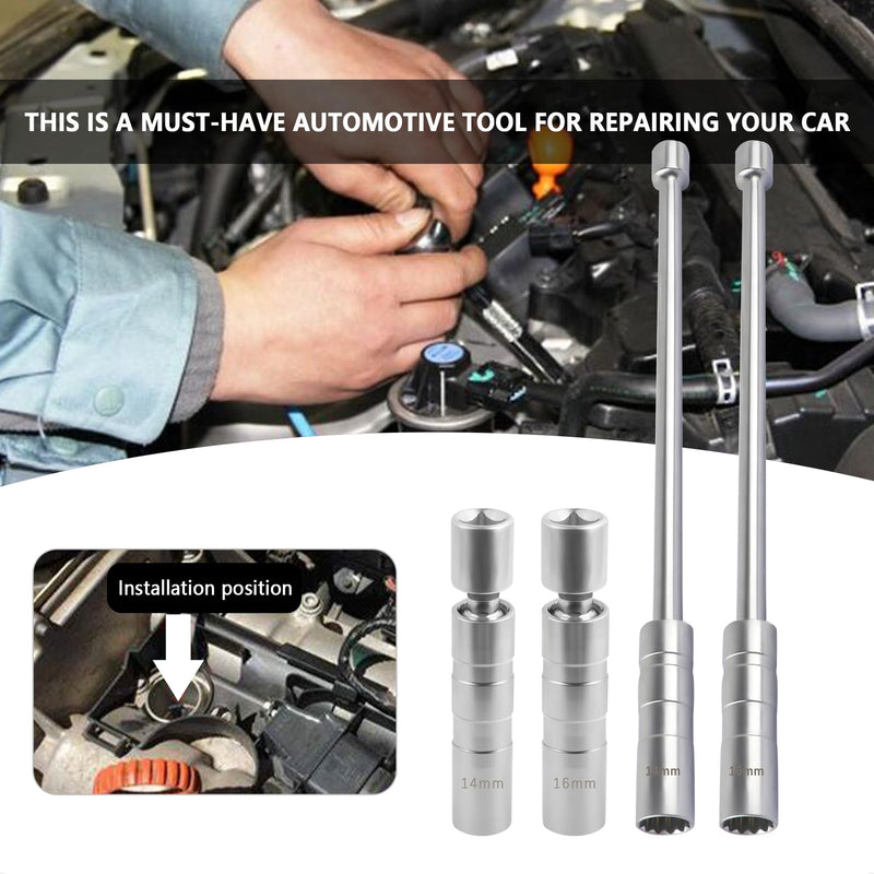 Steel Magnetic Spark Plug Socket Set - 14mm+16mm Extend, 12 Points, 3/8" Drive, Compatible with BMW, Nissan
