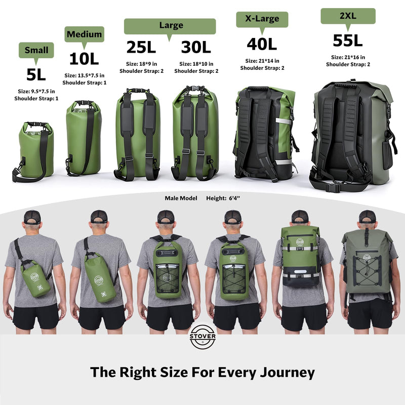 STOVER 5/10/25/30/40/55L Waterproof Dry Bag- Roll-Top Backpack w/Phone Case- Kayaking, Hiking, Camping, Boating- Men/Women 30l Navy Blue (With Phone Case)