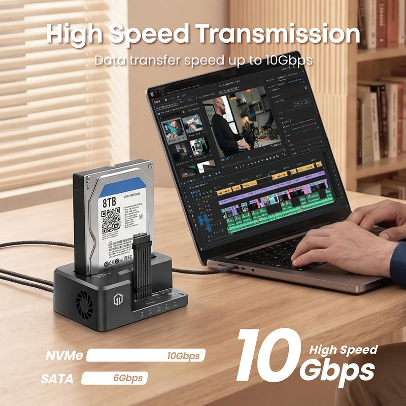 GRAUGEAR M.2 NVMe & SATA HDD Hard Drive Docking Station, USB-C 10Gbps NVMe Reader, SATA to NVMe M.2 Cloner, 3.5/2.5 inch SATA SSD Enclosure Clone Station, Dual Bay Offline Clone