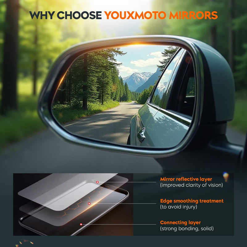 Youxmoto Passenger Right Side Heated Mirrors Glass Replacement, Fit for Ford F150 2011 2012 2013 2014 Side View Mirror Glass with Rear Holder, Fits for 4L3Z-17K707-DA Passenger Side (Right)