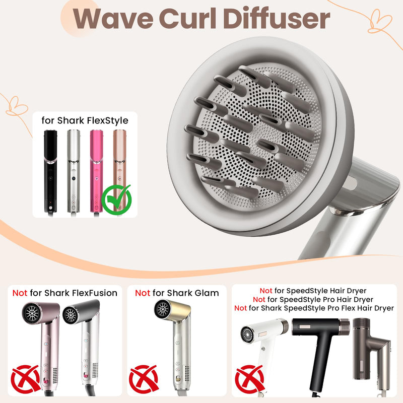Upgraded Large Round Volumizing Brush and Wave Curl Diffuser Attachment compatible with Shark FlexStyle HD400 Series