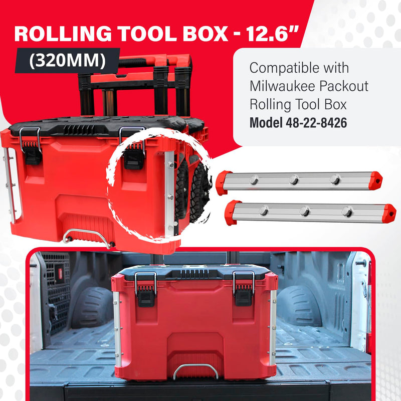 Alpha Engineered Threaded Replacement Packout Rails 12.6" (320mm) Compatible with Milwaukee Packout Rolling Tool Box 48-22-8426- Heavy Duty Aluminum Rails - Fits Packout Accessories - Silver 12.6" (320mm) - 2 Pack