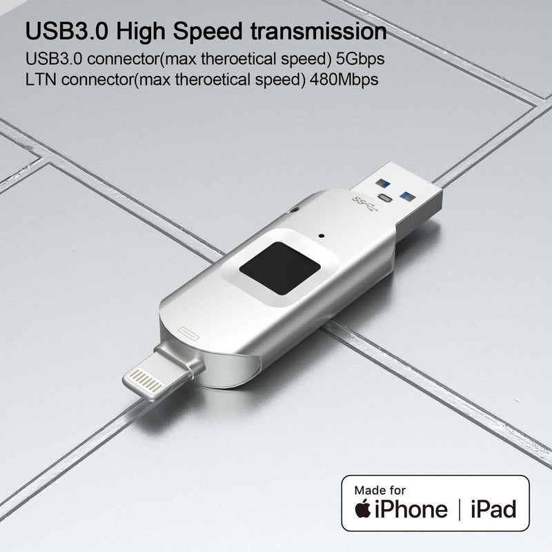 for iPhone USB3.0 Encrypted Drive Drive External Storage Fingerprint Encryption USB Flash Drive for iPhone/iPad/Mac/PC USB3.0 Flash Drive 128GB 128G