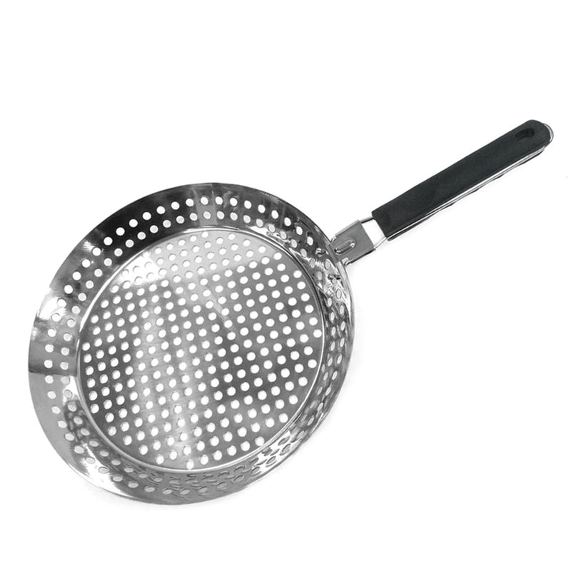 12" Stainless Steel Grill Skillet & Deep Fryer Strainer Basket with Removable Handle - BBQ Grill Pan for Seafood & Vegetables - Outdoor Camping & Backpacking Grilling Accessory by Mr. Bar-B-Q 06753Y 11.99x12 Inch Silver
