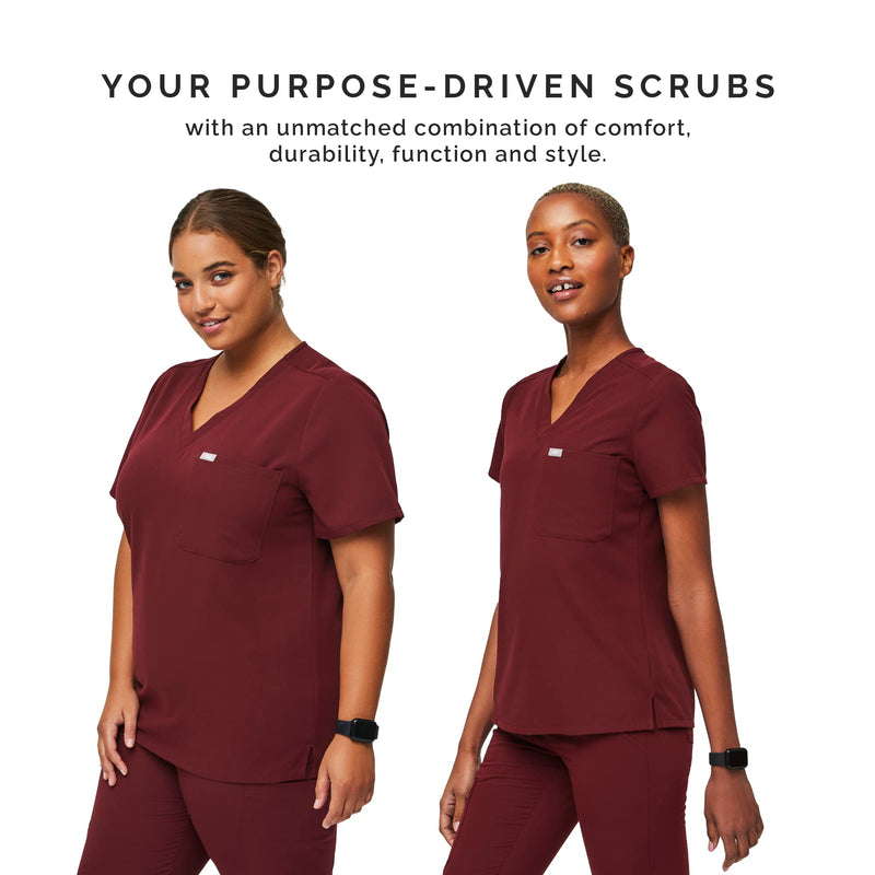 FIGS Catarina One-Pocket Scrub Top for Women - Burgundy, M