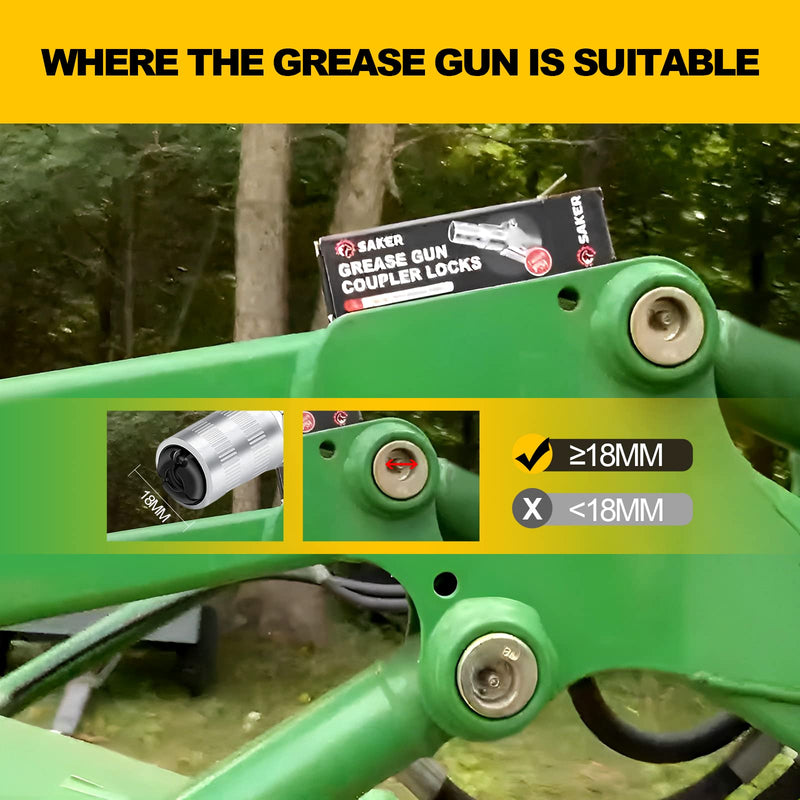 Saker Grease Gun Coupler-Upgrade to 14000 PSI,Duty Quick Release Grease Couplers,Compatible with All Grease Guns 1/8" NPT Fittings (1 PC) 1 PC