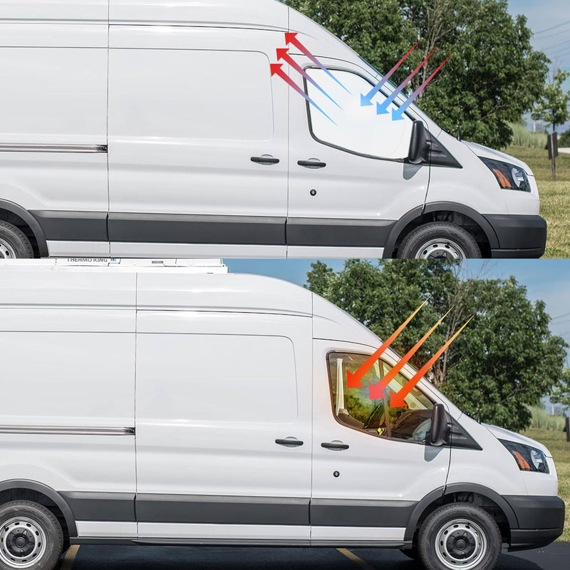 Front Side Window Sun Shade for 2015-2024 Fo-rd Transit Van High and Medium Roof Accessories, Foldable Window Sunshade Sun Visor Protector, Side Shades Sun Shield Blocks UV Ray Heat, Pack of 2 Silver & Black-Fit 2015-2024 Ford Transit