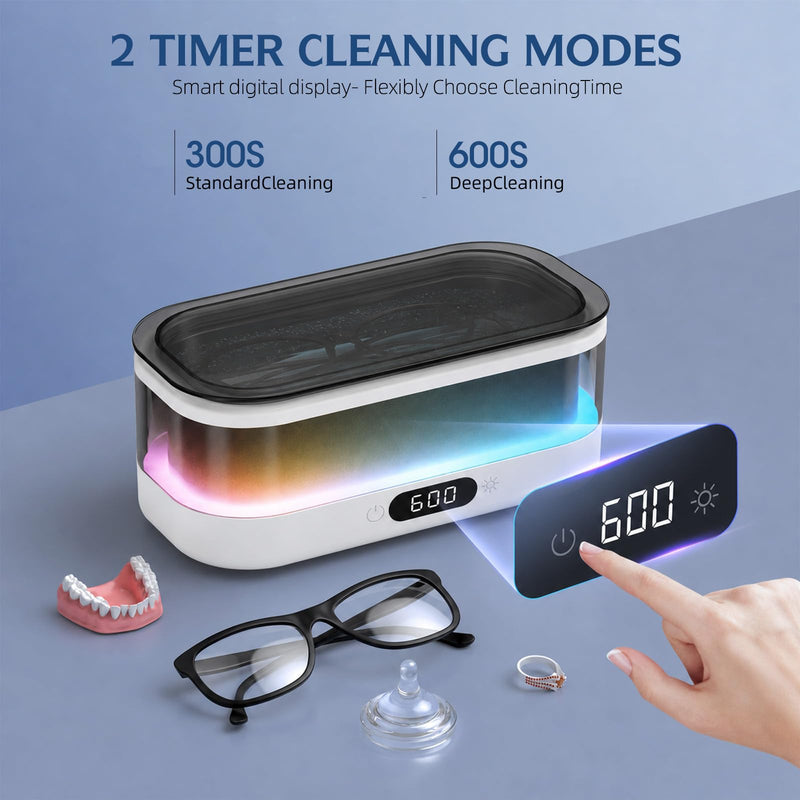 Ultrasonic Jewelry Cleaner 48KHz with RGB Lights for Eyeglasses, Rings, Watches, Dentures, 350ML 304 Stainless Steel Tank, Dual Modes Professional Sonic Cleaner Gift for Wife,Mom,Daughter White
