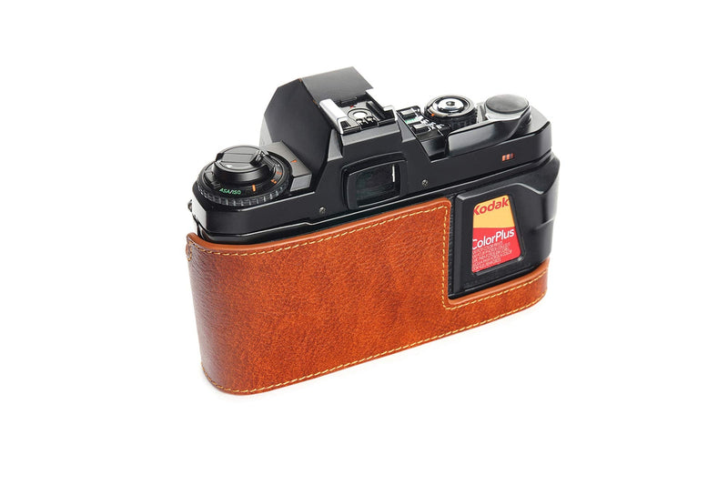 Pentax Super A Case, BolinUS Handmade Genuine Real Leather Half Camera Case Bag Cover for Pentax Super A Camera with Hand Strap (LavaBrown) LavaBrown