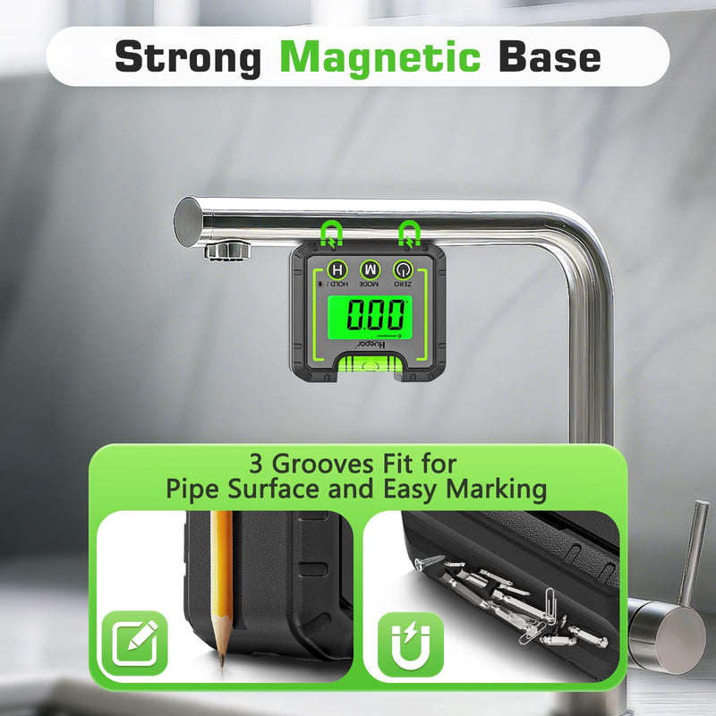 Huepar Digital Level Angle Gauge Mini Angle Finder Level Box with V-Groove Magnetic Base&Backlit LCD Bevel Gauge Inclinometer for Carpentry,Building, Automobile, Masonry - 0~360° Fast Measurement AG01