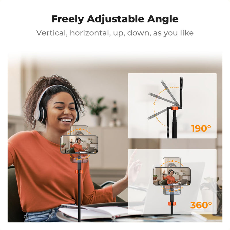 K&F CONCEPT Lightweight 71 inch Magnetic Selfie Stick Tripod | Portable Extendable, Bluetooth Remote, 3-Axis Adjustment Aluminium Vlog Rig Compatible with iPhone 17 16 15 14 Pro Max, MS18 Black