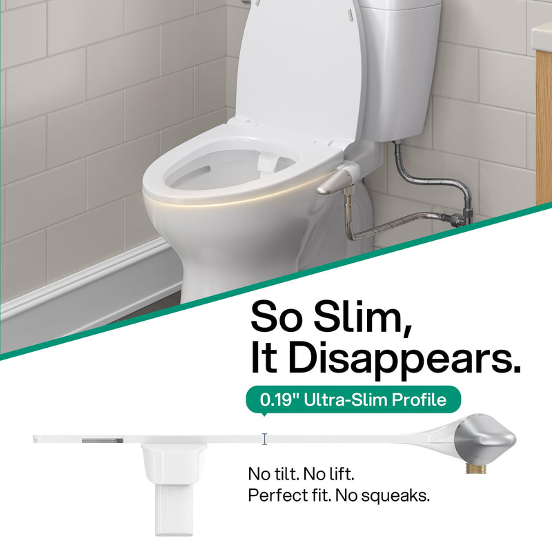 hansrapo Left-Hand Bidet Attachment – Left Side Control for Tight Bathroom Spaces, Non-Electric, Dual Nozzle, Adjustable Water Pressure, Self-Cleaning,Ultra-slim Left Handed Bidet. TBL03