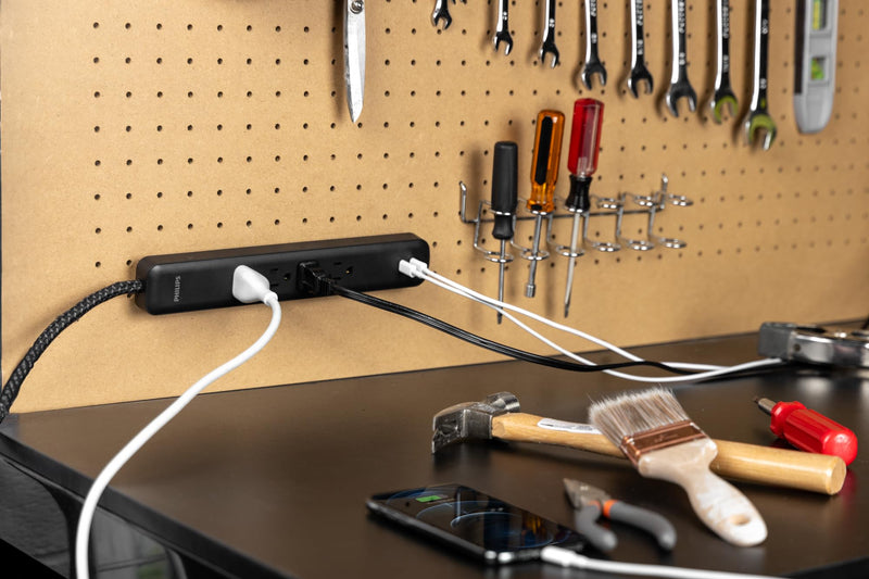 Philips Surge Protector Power Strip with USB Ports, 4 Ft Braided Extension Cord, 450 Joules, 4 Outlet Extender, 2-USB-C, Flat Plug, Home Office Dorm Essentials, Black, SPP6285B/37