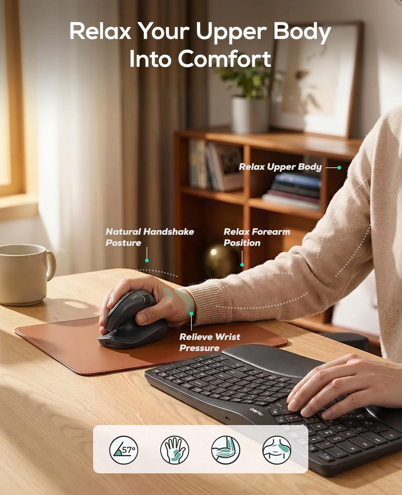 Nulea Ergonomic Vertical Wireless Mouse with Horizontal Scroll Wheel | Bluetooth And 2.4G Rechargeable Mouse With 6 Buttons, 3 Device Switching, Long Battery Life For PC And Mac